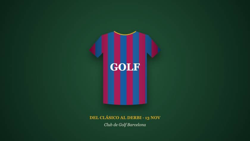 Camiseta azulgrana con la palabra GOLF: del Clásico al Derbi en Club de Golf Barcelona