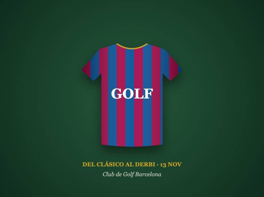Camiseta azulgrana con la palabra GOLF: del Clásico al Derbi en Club de Golf Barcelona